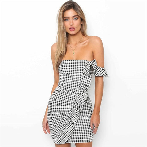 Off the Shoulder Plaid Dress
