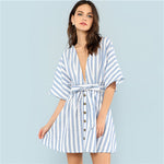 Striped V Neck Dress