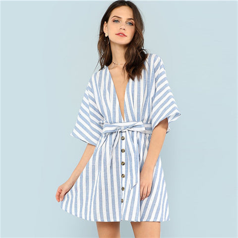 Striped V Neck Dress