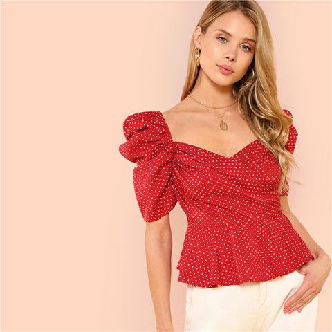 Red Polka Dot Peplum Top