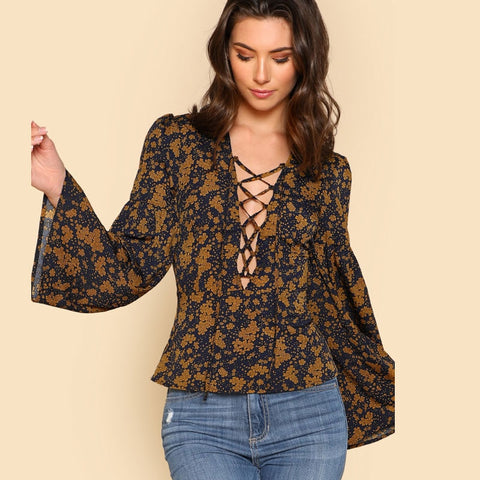 Lace Up Blouse