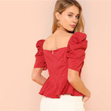 Red Polka Dot Peplum Top