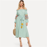 Embroidered Bardot Dress