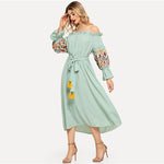 Embroidered Bardot Dress