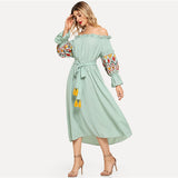 Embroidered Bardot Dress