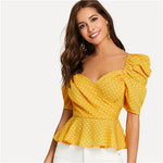 Yellow Polka Dot Peplum Top
