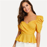 Yellow Polka Dot Peplum Top