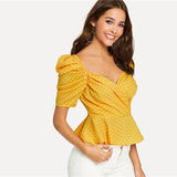 Yellow Polka Dot Peplum Top