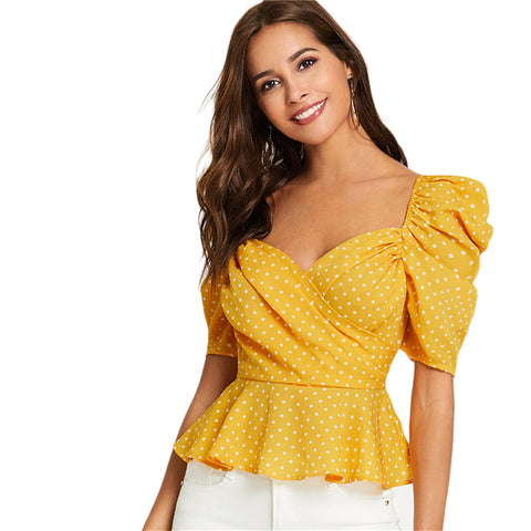 Yellow Polka Dot Peplum Top
