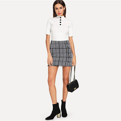 Plaid Tweed Skirt