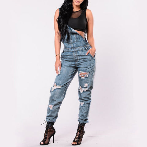Ripped Denim Overall Jeans